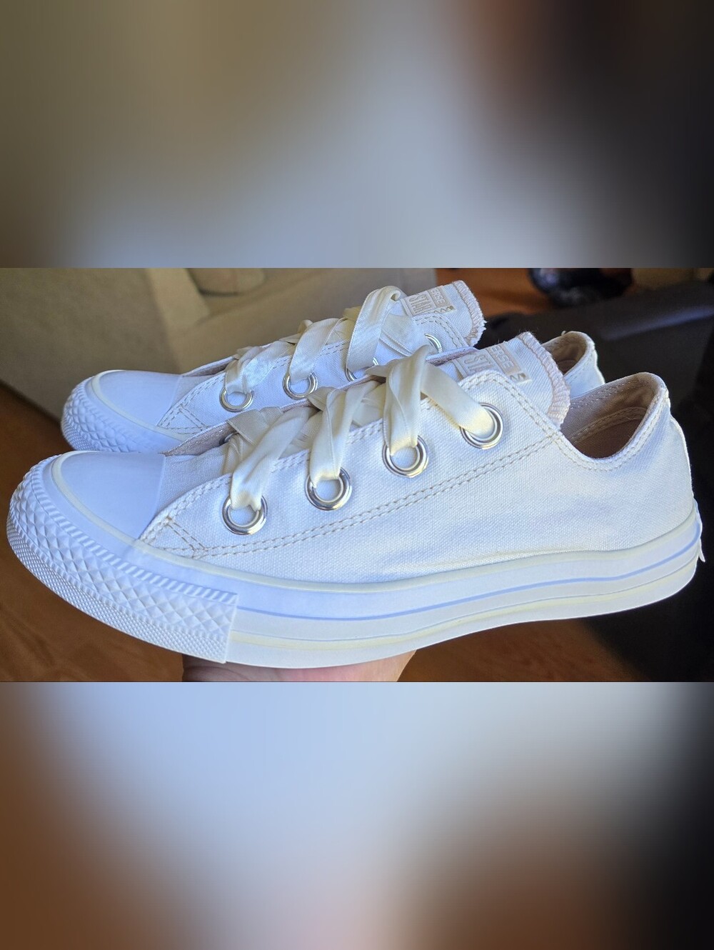 Sz 9 Women's CONVERSE CTAS METALLIC EYELETS OX Satin Ribbon Lace Casual Shoes